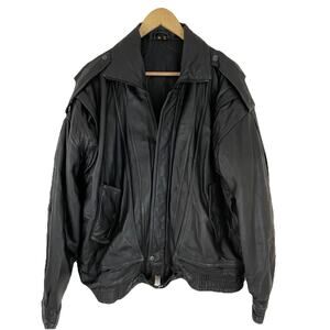 VTG 90s Retro Black Leather Men's Zipper Bomber Flight Motorcycle Jacket Sz M